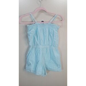 Janie and Jack Light Blue Romper Girls Size 12 Smocked Waist Strappy Pockets